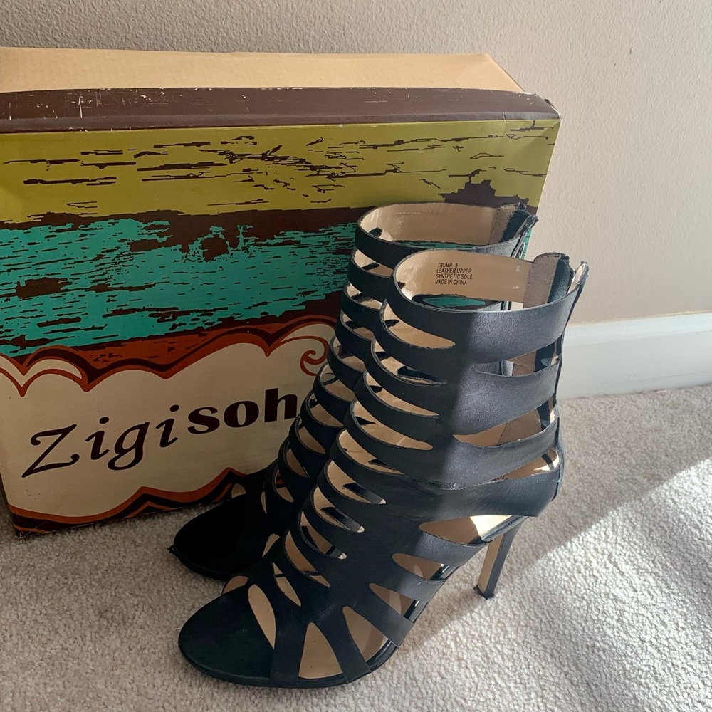 Leather Zigi Soho Trump Strappy Open Toed Booties Heels